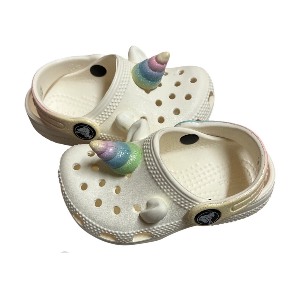 Crocs Classic I Am Rainbow Unicorn Clogs Chalk White Toddler Size‎ C6 209701-0WV
